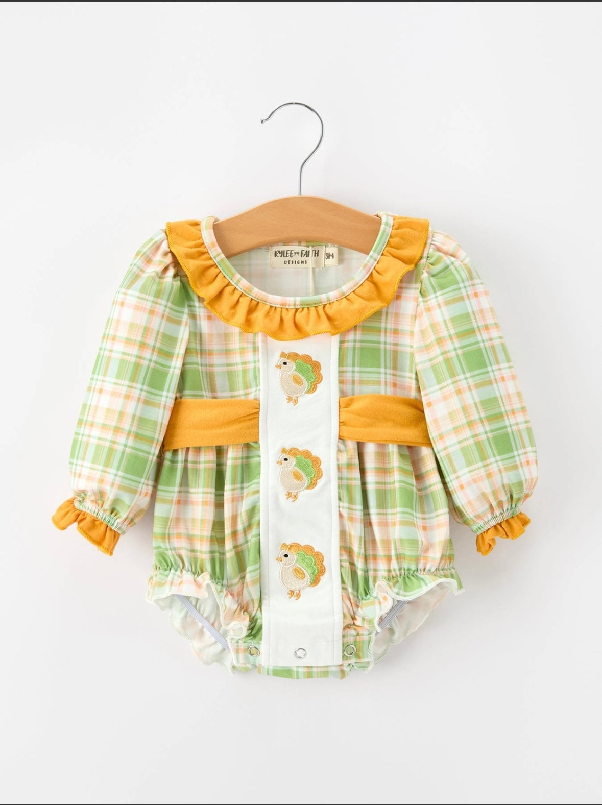 Turkey Plaid Baby Girl Bubble Romper