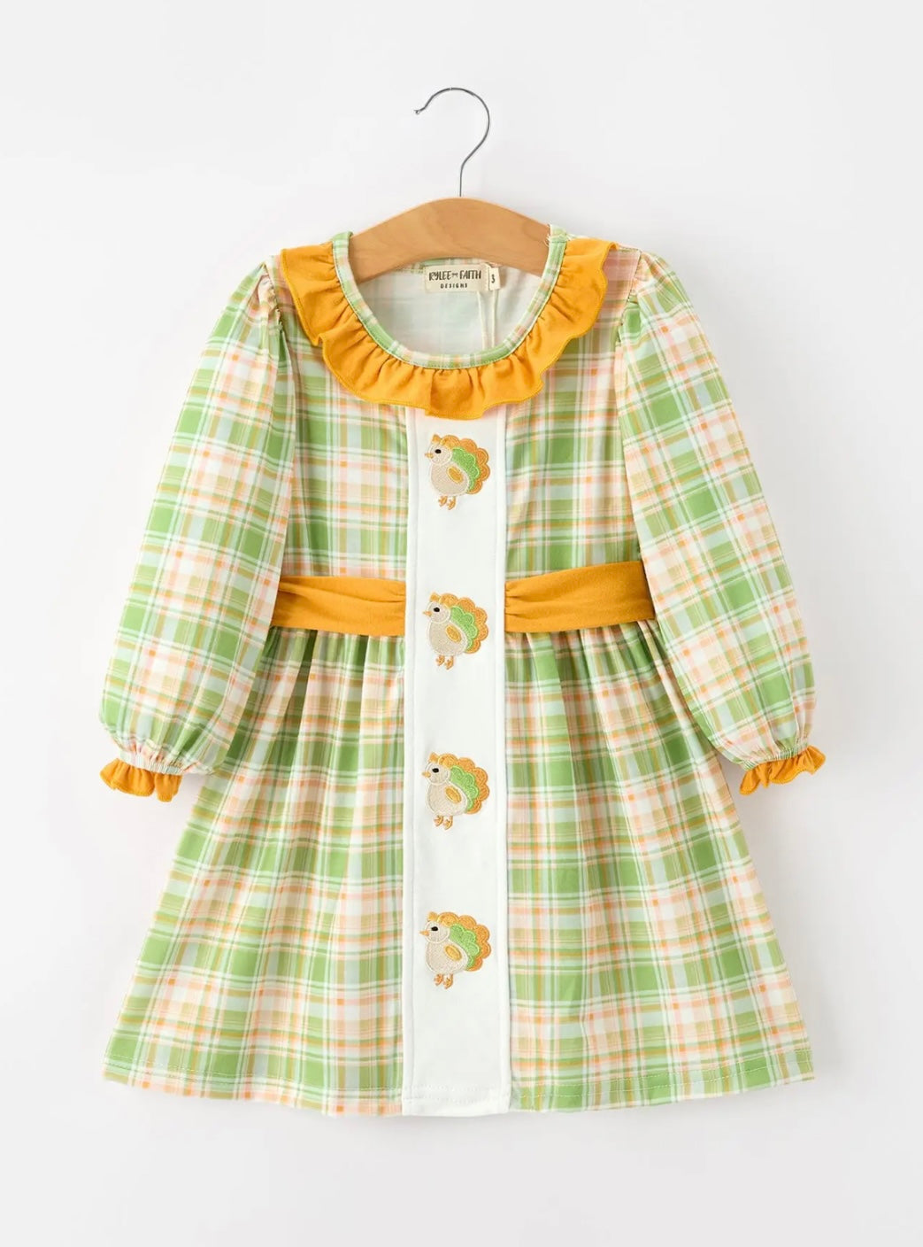 Turkey Applique Plaid Girls Dress