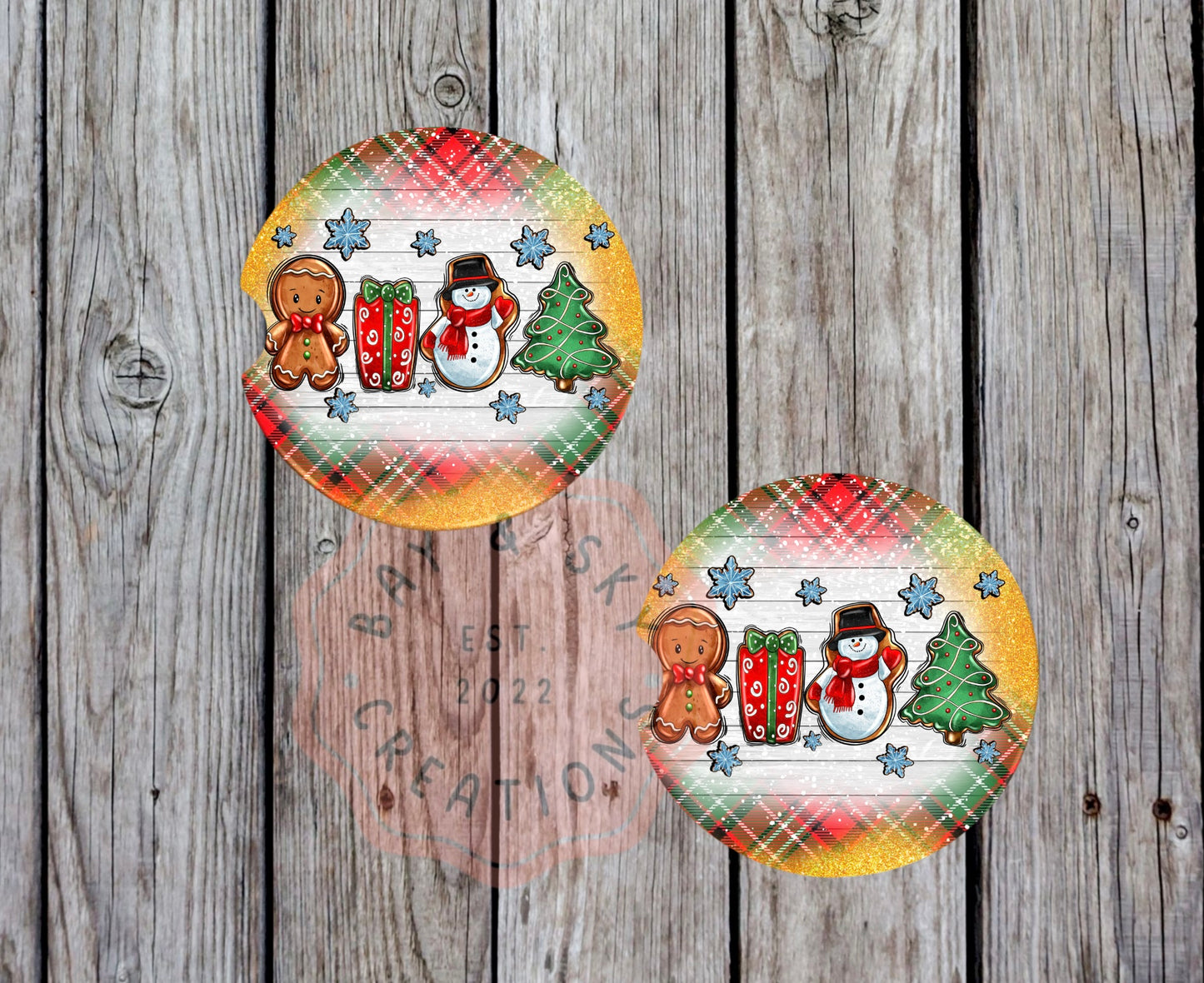 Gingerbread, Present, Snowman, Tree Car Coaster