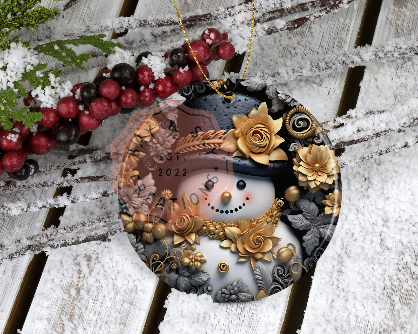 Floral Snowman Christmas Ornament