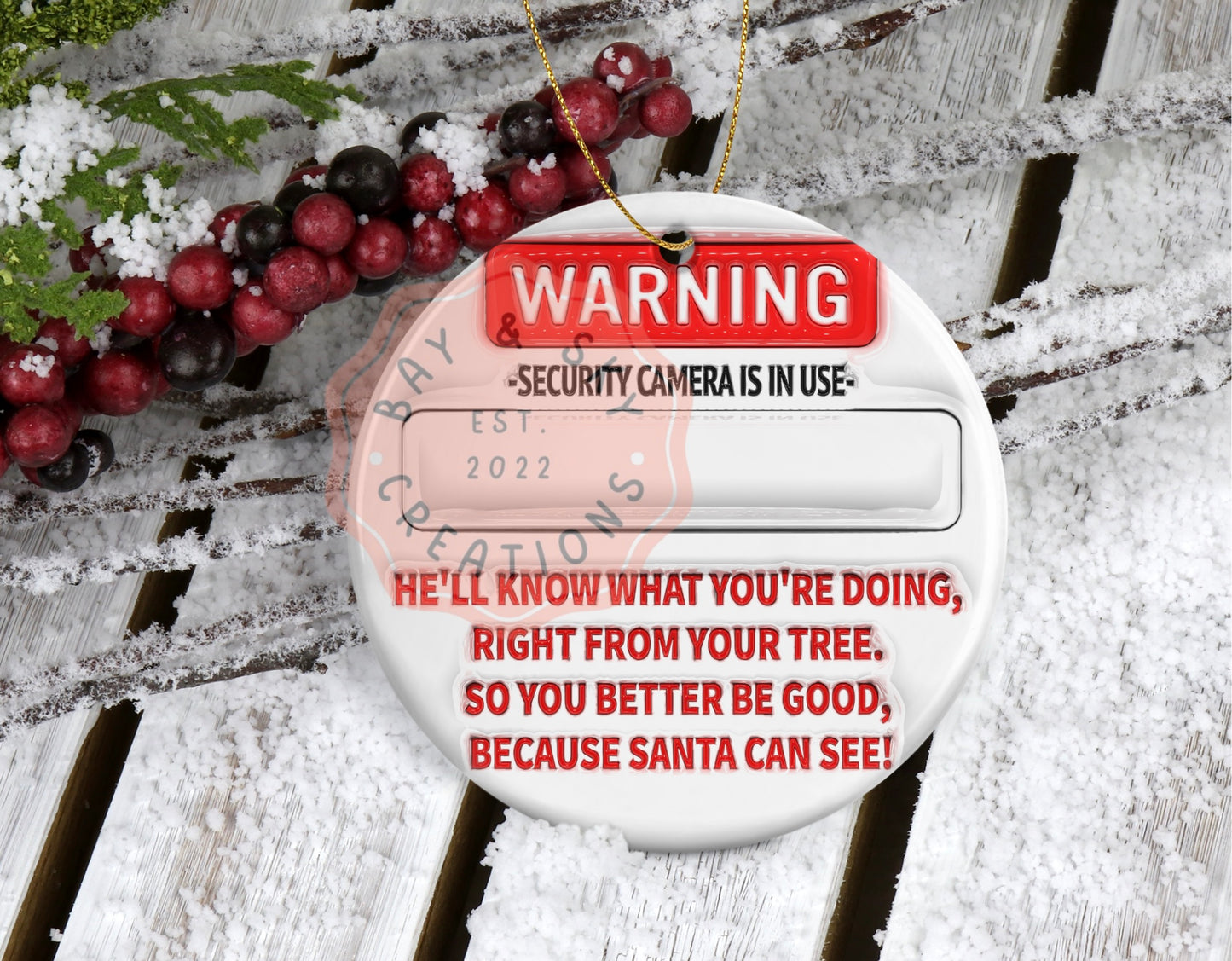 Warning Security Camera In Use Christmas Ornament