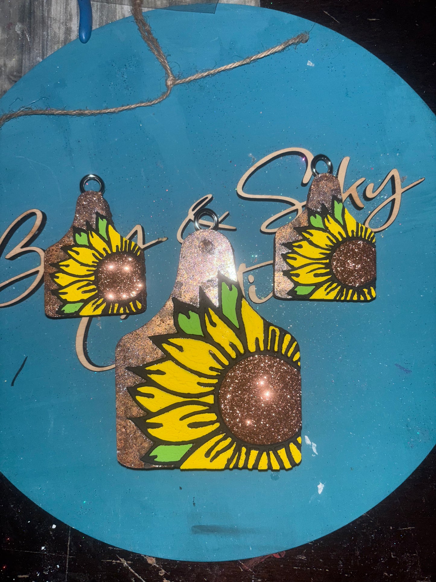Sunflower Cow Tag Freshie & Vent Clips Set