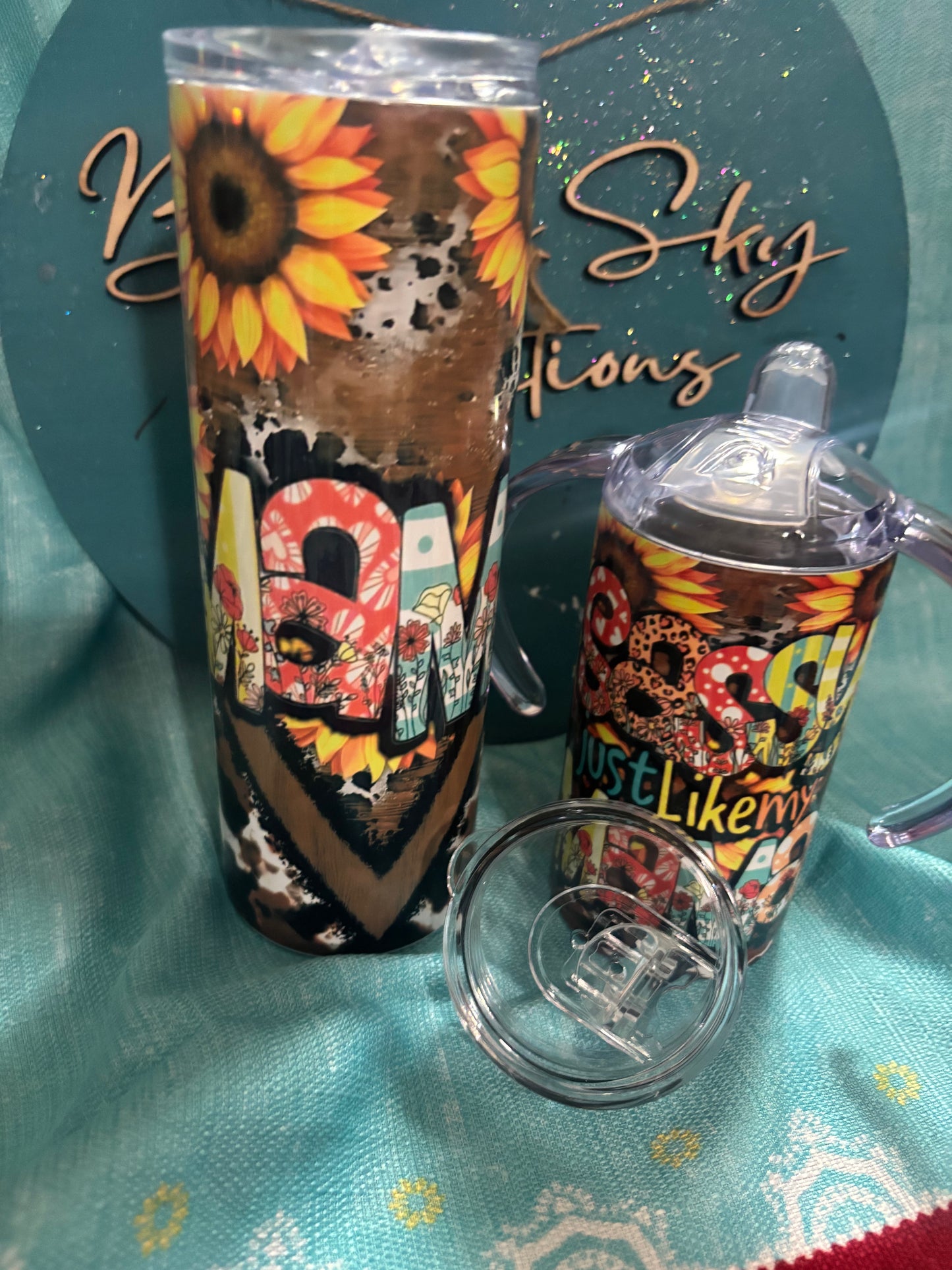 Cow Print Mama & Sassy Like My Mom Tumbler Set