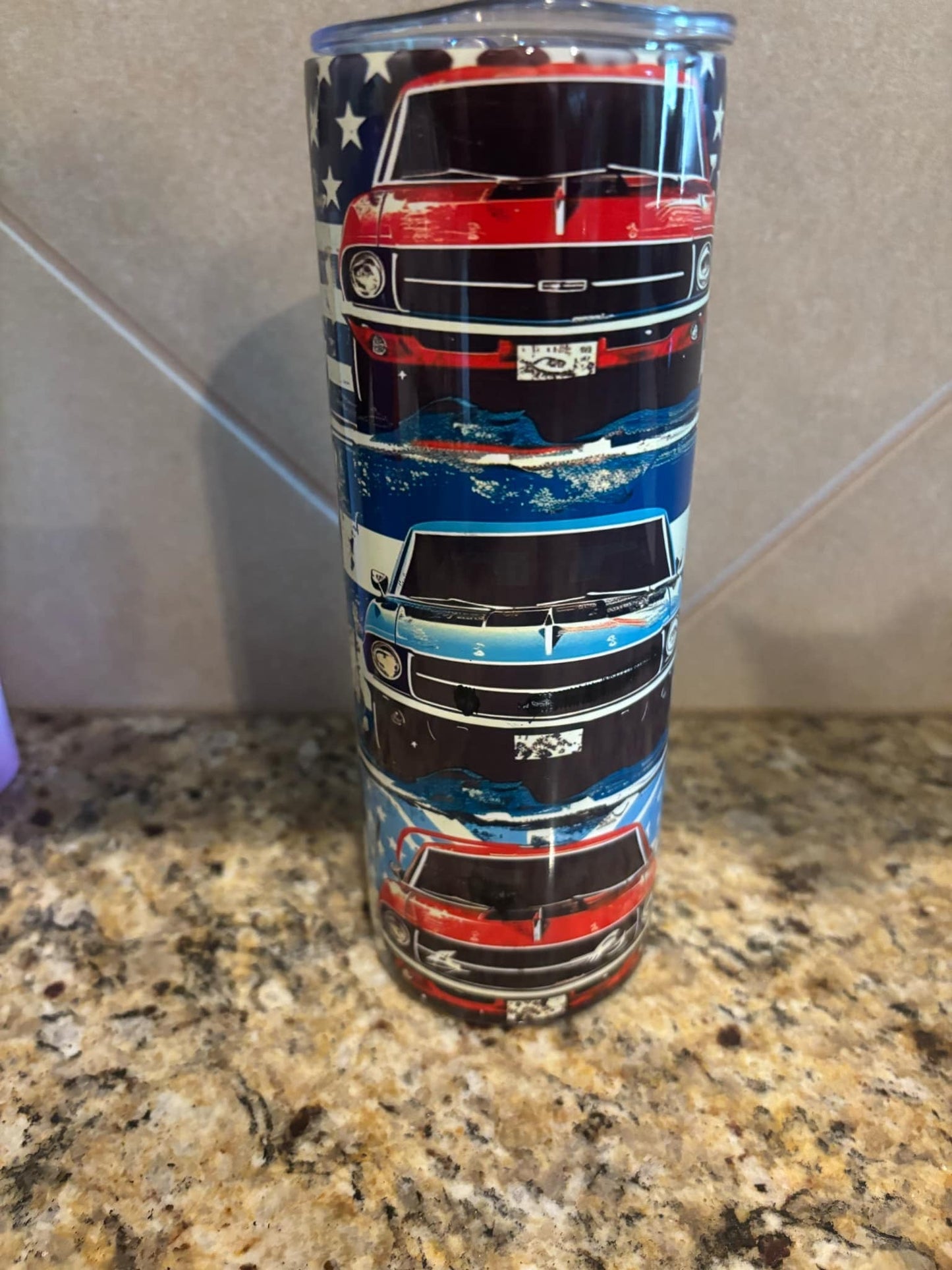 Red, White, & Blue Muscle Cars Tumblers