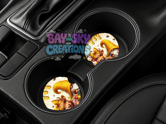 Highland Cow Honey Gnome Car Coasters