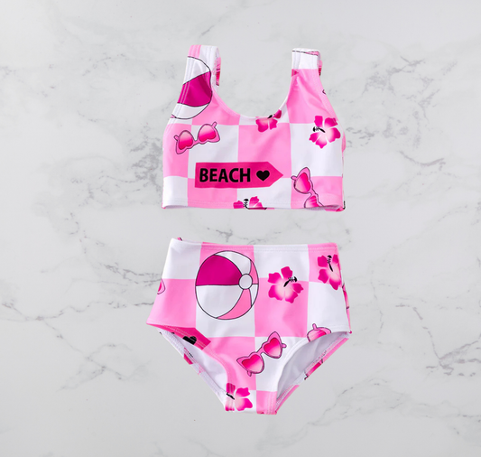 Pink and White checker Girl Swimwear