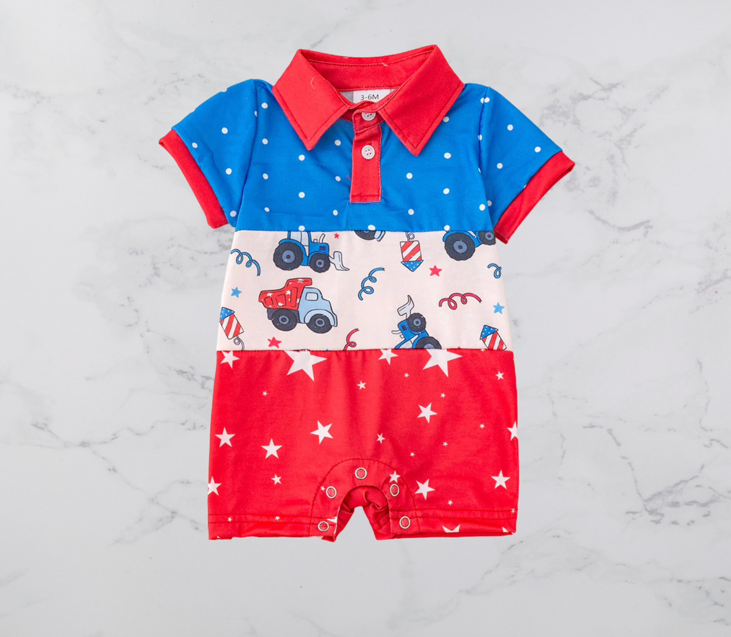 Patriotic Truck Boy Romper