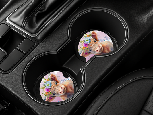 Highland Cow Headband Car Coasters