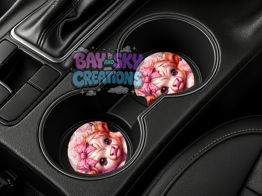 Pink Highland Cow Car Coasters