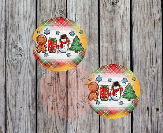 Gingerbread, Present, Snowman, Tree Car Coaster