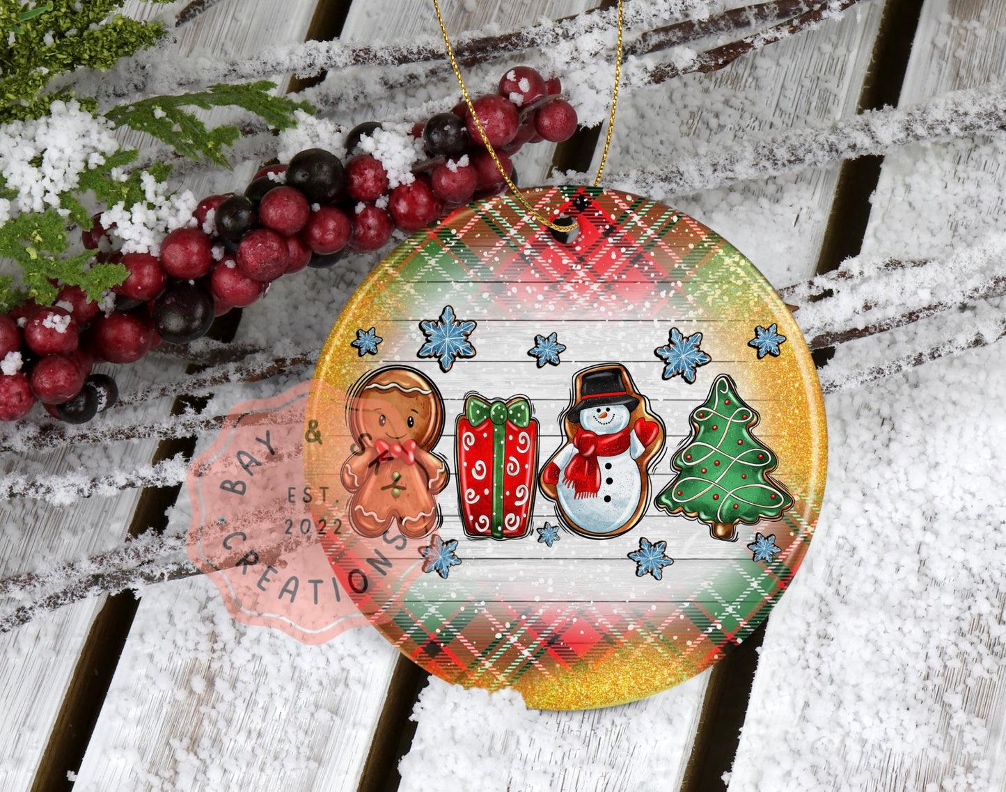 Gingerbread, Present, Snowman, & Christmas Tree Christmas Ornament