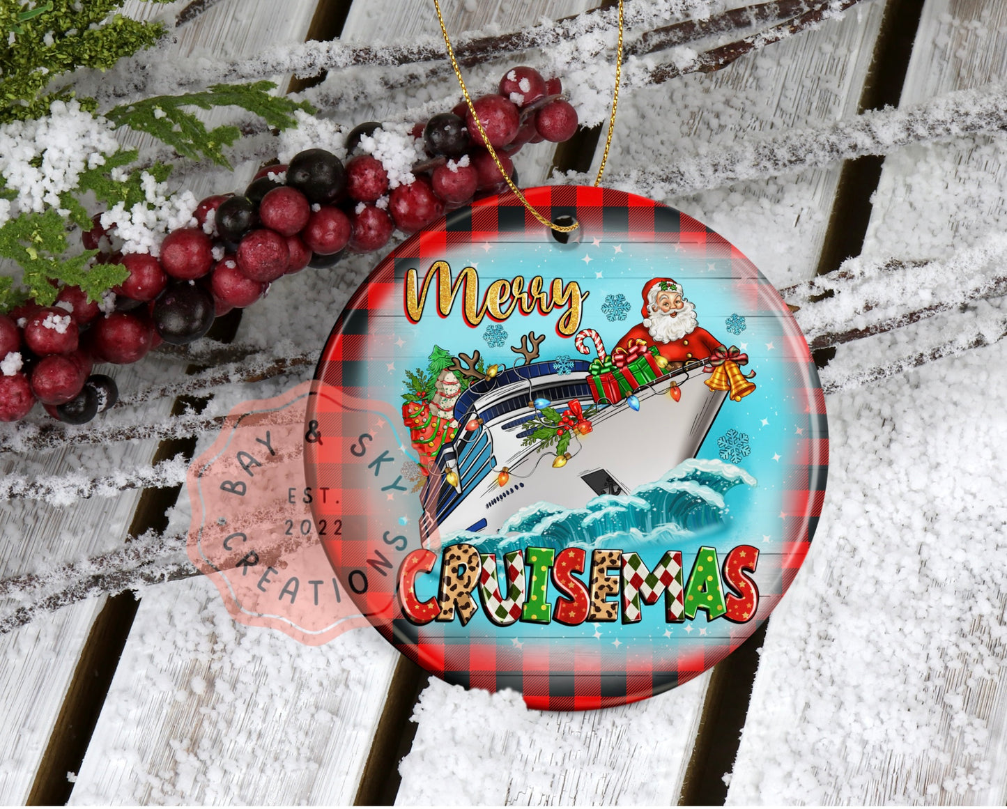 Santa Merry Christmas On Boat Christmas Ornament