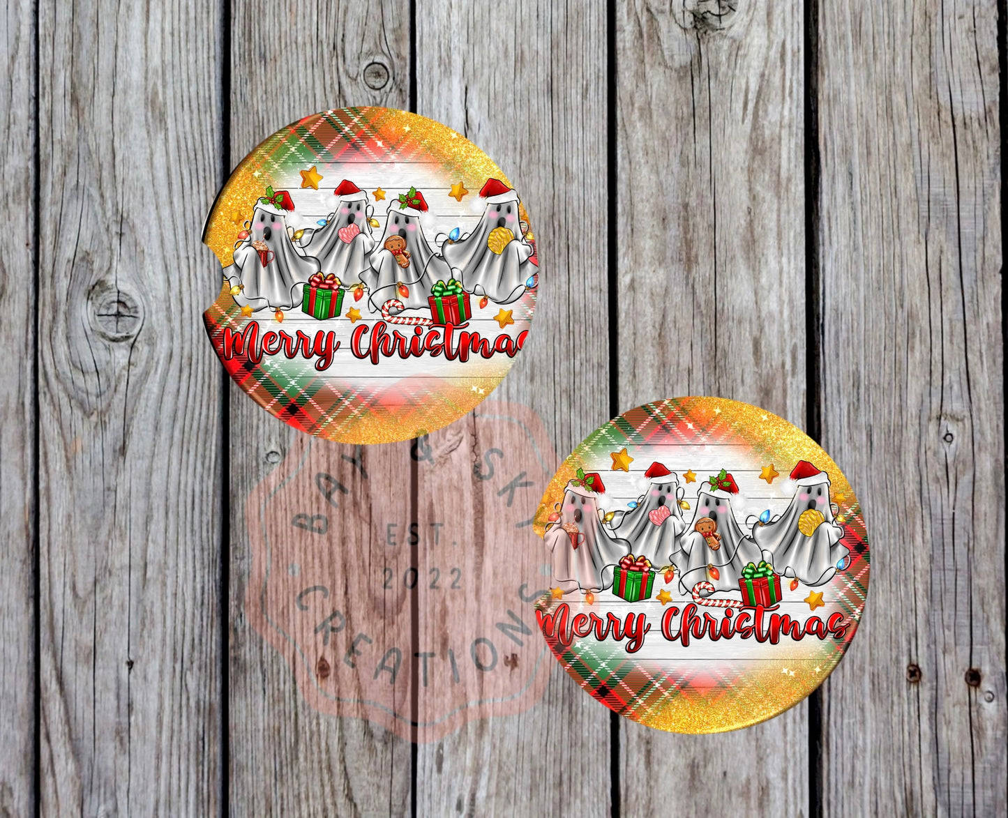 Ghost Merry Christmas Car Coaster