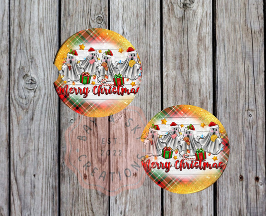 Ghost Merry Christmas Car Coaster