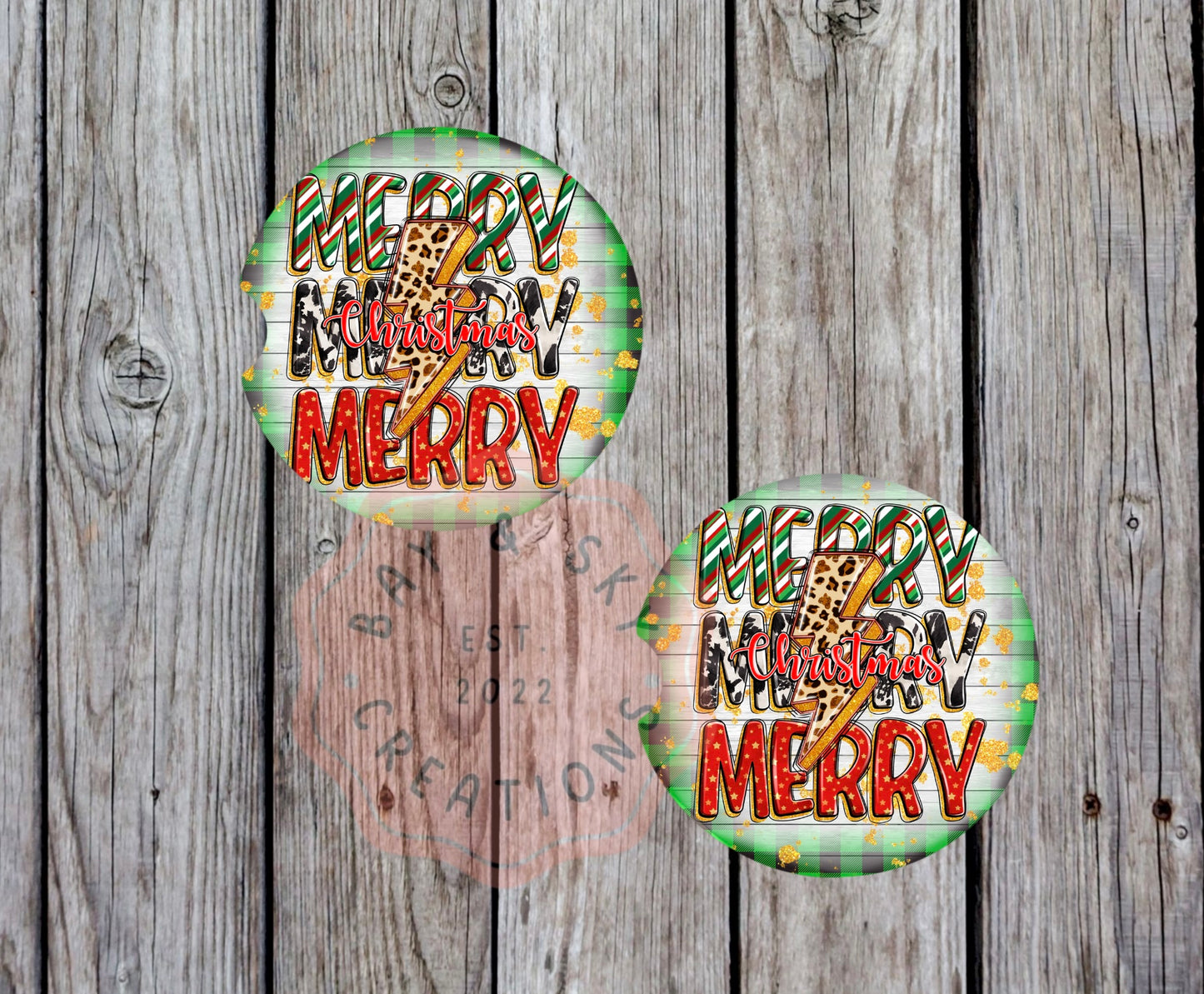 Lighting Bolt Merry Merry Merry Christmas Car Coaster