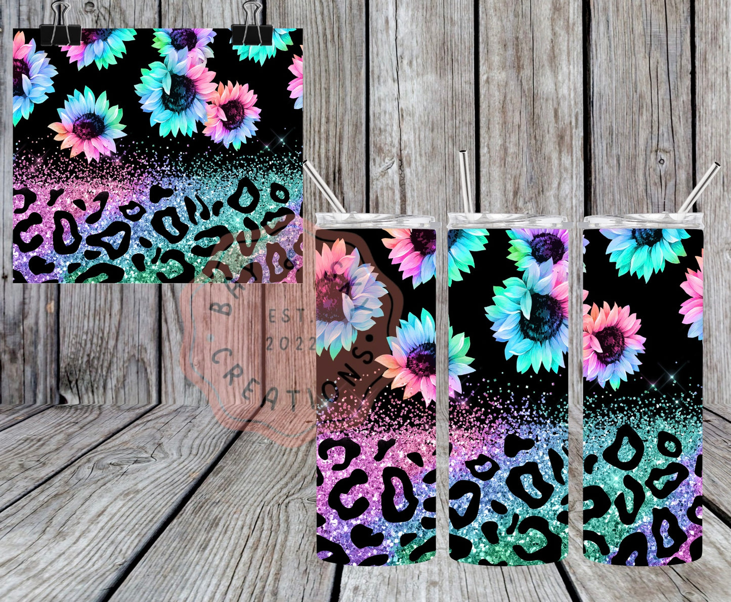 Neon Leopard Sunflowers Tumbler