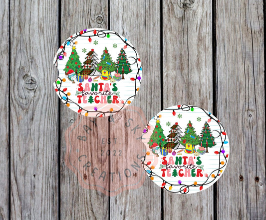 Santas Favorite Teacher Car Coaster