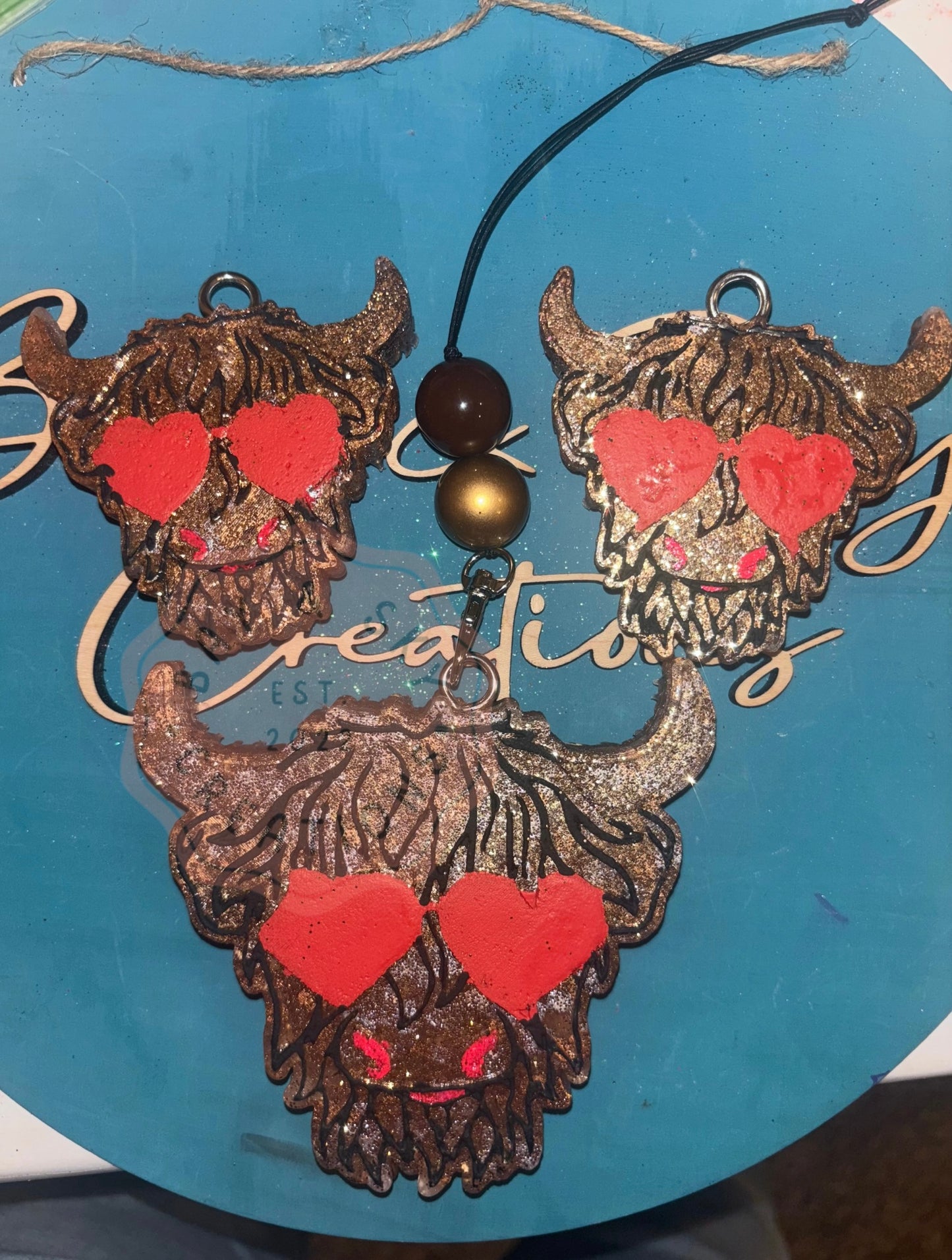 Highland Cow Heart Eye Freshie & Vent Clips Set