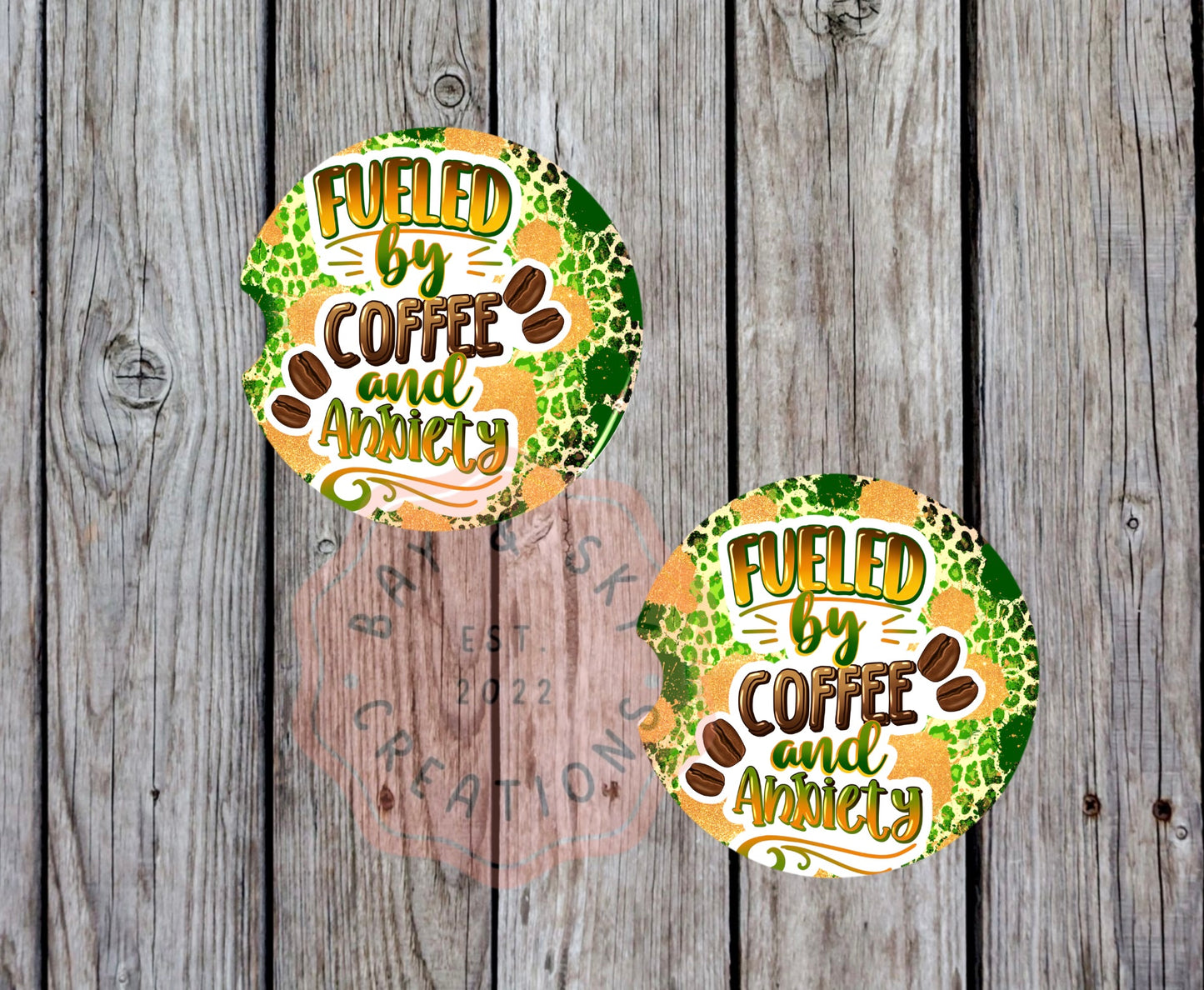 Fueled By Coffee And Anxiety Car Coaster