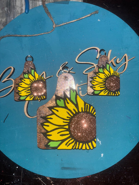 Sunflower Cow Tag Freshie & Vent Clips Set