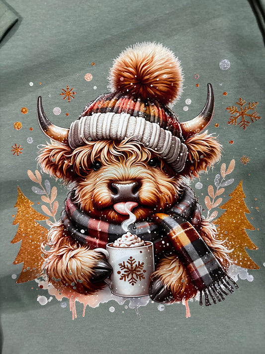 Highland Cow With Hot Cocoa T-Shirts