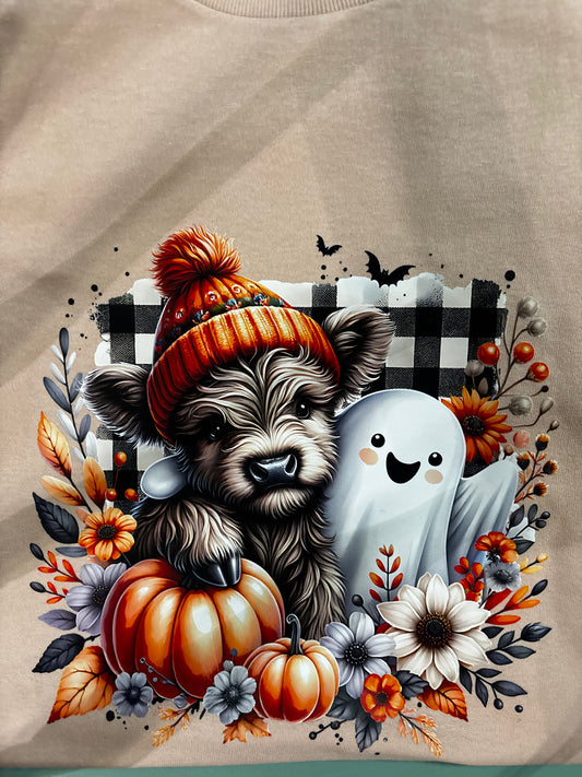 Highland Cow with Ghost T-Shirt