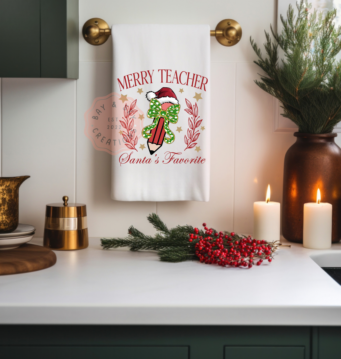 Merry Teacher Santa Favorite Hand Towel